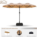 Shintenchi 16FT Large Patio Umbrella with Base, Outdoor Double-Sided Rectangular Umbrella, Market Umbrella with Crank Handle for Poolside Lawn Garden, Khaki
