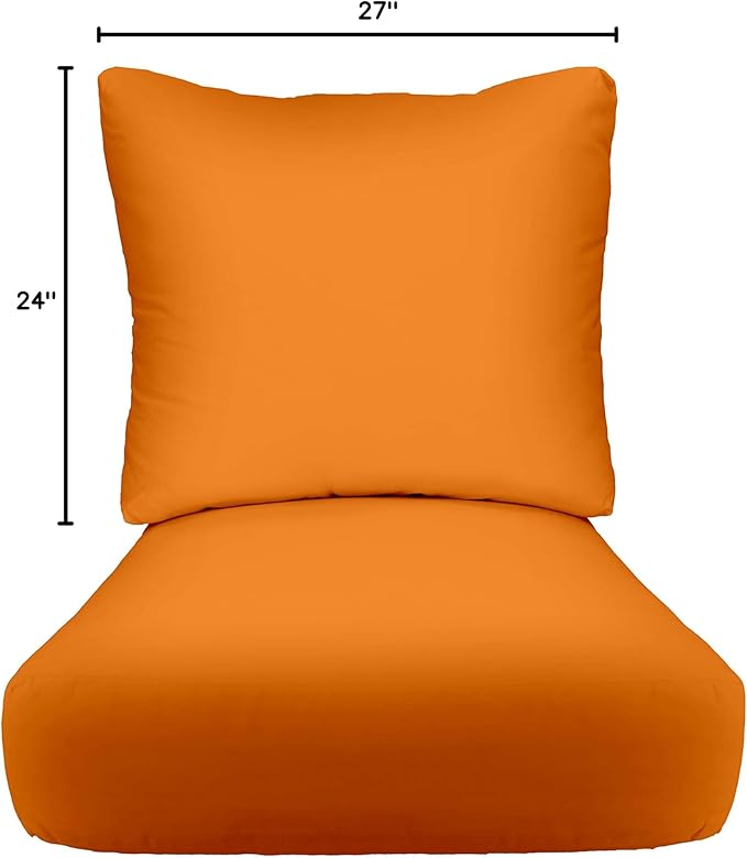 RSH DECOR: Deep Seating Cushion with Pillow Back | 24” x 27” Seat | All-Weather Spun Fabric | Water and Fade-Resistant | Outdoor Chair Cushion Set for Patio Furniture | Orange