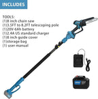 Cordless Pole Saw with 1 Max 20V*6Ah Battery, 8inch Chainsaw and Pole Tree Trimmer. Electric Pole Saw and Branch Cutter Battery Powered,15-Feet Reach for Tree Trimming and Pruning Saw with Bag