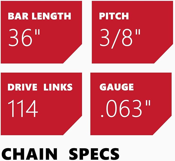 KAKEI 36 Inch Chainsaw Ripping Chain 3/8" Pitch .063" Gauge 114 Drive Links Fits Husqvarna, Stihl Models (1 chain) - Semi Chisel