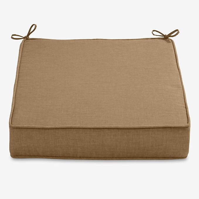 BrylaneHome Extra-Thick Seat Cushion - 23”L x 22”W x 5.5”H - Patio & Outdoor - Water, Stain & Fade Resistant - Khaki