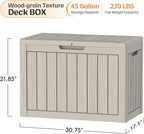 45 Gallon Deck Box, Small Outdoor Storage Box Waterproof, UV-Resistant and Weatherproof Outside Resin Storage Bin for Outdoor Patio Furniture Pillows, Pool Supplies, Garden Tools, Light Brown