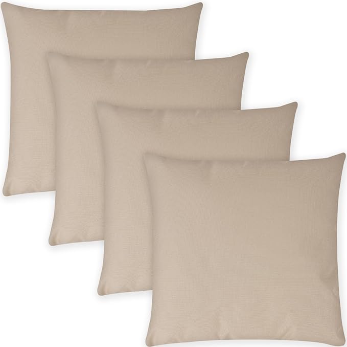 Covers & All Premium Square Throw Pillow Inserts with Covers Set of 4, 16 x 16 Inches Beige, Decorative Cushions for Couch Sofa Home Decor Office Travel UV Resistant Waterproof Soft Cushions Pillows