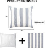 2 Pack Outdoor Throw Pillows 26x26 Inch Water-Resistant Decorative Pillow Cushions with Insert for Patio Garden Porch, Blue Stripe
