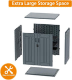 Outdoor Storage Cabinet with 2 Shelves, Waterproof Resin Horizontal Tool Shed, Lockable 15 cuft. Storage Shed for Patio, Garden, Yard, Grey