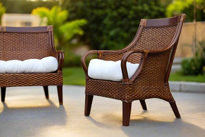 RSH DECOR: Sunbrella Tufted Wicker Loveseat Cushion | 41” x 19" | Water and Fade-Resistant Performance Fabric | Outdoor Settee Cushion for Patio Furniture | Canvas Sunflower Yellow