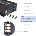 WZRELB Pure Sine Wave Inverter 2000W 12VDC to 120VAC Solar Power Converter Truck RV Home LCD Display