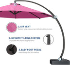 7 Piece Patio Dining Set with 11ft Patio Umbrella (Rose Pink), 7 Black Outdoor HDPE Dining Set with 6 Chairs + 1 Large Table, for Market, Pool, Garden, Backyard, Deck