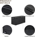 75 Gallon Resin Deck Box, Waterproof Outdoor Storage Box with Wheels, Lockable Lid and Handles, Large Deck Storage for Outdoor Gear, Patio Furniture Cushion, Gardening Tools, Jet Black