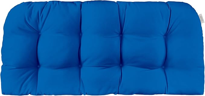 RSH DECOR: Sunbrella Tufted Wicker Loveseat Cushion | 44" x 22" | Outdoor Settee Cushion for Patio Furniture | Crafted with Sunbrella Performance Fabric| Canvas Pacific Blue