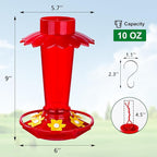 Plastic Hummingbird Feeders for Outdoors Hanging, 10 OZ Red Humming Bird Feeder with 6 Feeding Ports and Perch, Built-in Ant Moat, Gifts for Women Garden Decor, 1 Pack