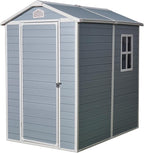 4x6ft Outdoor Storage Shed, Resin Patio Furniture Storage with Lockable Door, All-Weather，Garden Shed Kit with Reinforced Floor & Natural Light Window，UV Protection， (Gray, 4x6ft)