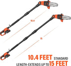Pole Saw 8-Inch Cordless Pole Saws for Tree Trimming and 18-Inch Pole Hedge Trimmer 2-in-1, 15-Feet MAX Reach, 16ft/s Speed, Auto Oiling Pole Chainsaw with 20V 2.0Ah Battery & Charger