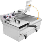25QT/23.6L Commercial Deep Fryer with Basket and Lid, 3400W Electric Fryer with Adjustable Temperature & Timer, Stainless Steel Countertop Oil Fryer for French Fries, Onion Rings, Donuts