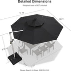 PURPLE LEAF 12ft Solar powered LED Patio Umbrella Outdoor Round Umbrella Large Cantilever Umbrellas with LED lights Windproof Offset Umbrellas Heavy Duty Sun Umbrella for Garden Deck Pool Patio, Black