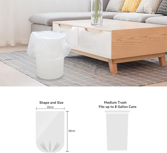 5 Gallon Trash Bags, 58 Count, Small Garbage Bags, No Flaps/Ties, 50x60cm, 5.8g/pcs, Unscented, White