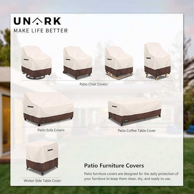 Outdoor Patio Coffee Table Cover, 600D Waterproof Heavy Duty Outdoor Table Cover, Patio Furniture Covers 48 x 28 x 16 inches Beige and Brown
