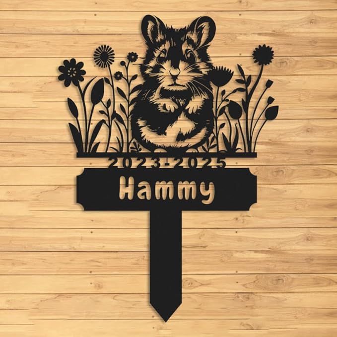 Personalized Hamster Memorial Stake,Pet Plaque Hamster Lover,Metal Hamster Grave Marker,Remembrance Stake,Outdoor Garden Yard Sign hamster 14inch