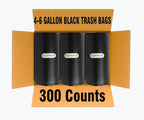 4-6 Gallon Trash Bags, 300 Count Black Garbage bags, Multi-purpose Trash Can Bin Liners for Bathroom, Office, Industrial, Commercial, Janitorial, Municipal, Recycling