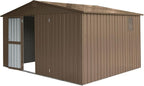 11x9ft Outdoor Storage Shed with Windows, Galvanized Steel Garden Shed, Lockable Double Doors and 16 Vents, Large Capacity Utility Tool Storage for Backyard Patio