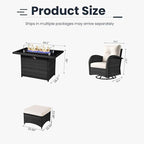 7 Pieces Patio Furniture Sets with Fire Pit Table, Wicker Rattan High Back Outdoor Swivel Rocking Chairs Set with Side Table