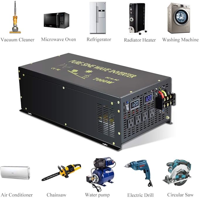 WZRELB 7000W 48V 110-120V Pure Sine Wave Power Inverter with 4 AC Outlets,Bipolar High-Frequency Inverter (RBH-700048)