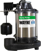 Wayne 3/4 HP Heavy Duty Submerisble Cast Iron and Stainless Steel Sump Pump with NEW Switch - Removes up to 5,490 Gallons of Water Per Hour