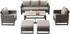 Rilyson Wicker Outdoor Patio Furniture Set - 6 Piece Patio Conversation Set with 2 Armrest Chairs,2 Rattan Ottoman,1 Couch and 1 Metal Side Table for Outside Porch Deck Backyard(Brown/Grey)