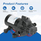 4.0 GPM 12V DC 45 PSI Revolution Water Pump with Pressure Switch Compatible with Camper, RV, Shower, Sprayer