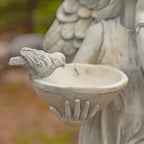 Zaer Ltd. 39" Tall Magnesium Angel Statue Figurines for Outdoor and Indoor Use (Holding a Birdbath Jazmin, Antique White)