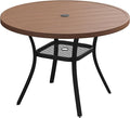 VICLLAX Outdoor Patio Round Dining Table, 41"x 41" Metal Slatted Round Tabletop with Adjustable Umbrella Hole for Deck Lawn Garden Backyard, Walnut