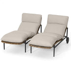 Chaise Lounge Set of 2 - PE Rattan Wicker Patio Pool Lounge Chair with Cushion and Wheels, Aluminum Waterproof Chaise Lounger for Poolside Backyard Deck Porch