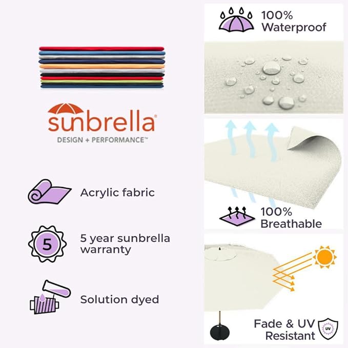 Midtown Umbrellas The Wooden 9 Feet Patio Umbrella With Sunbrella Canvas Natural Acrylic Fabric - Aluminum Frame Market Umbrella For Backyard, Deck, Garden, Pool - Wooden Pole