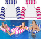 HJW 2-Pack Inflatable Pool Lounger Chair - Multi-Purpose Floating Hammock for Adults, Comfortable Pool Float Raft for Swimming Pool & Water Activities(Striped Dark Blue + Rose red)