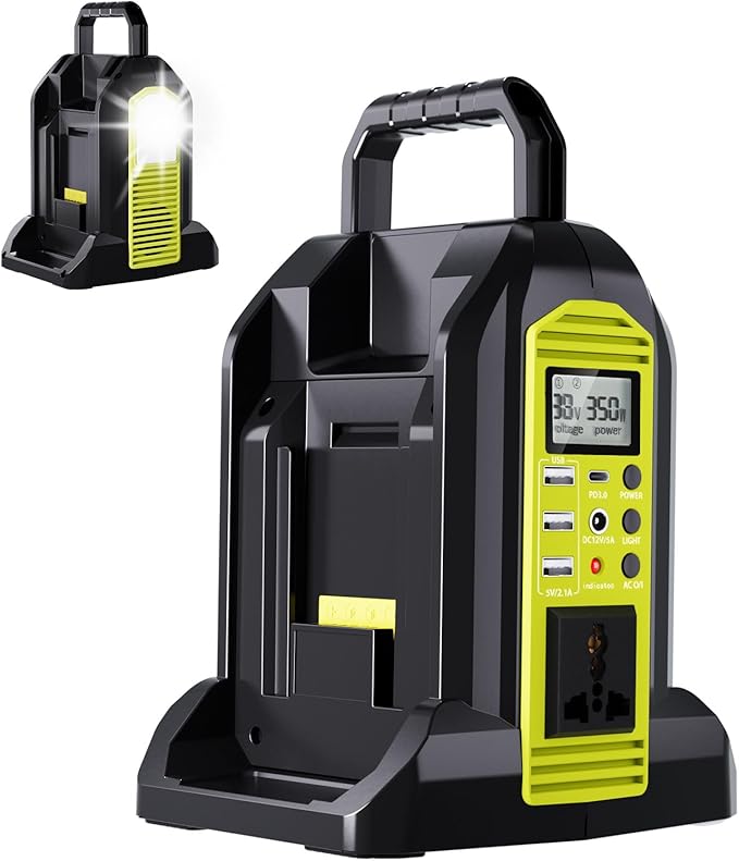 350W Power Inverter for Ryobi 40V Li-ion Batteries,2-Port Supply Inverter Generators Converter DC 40V to AC110V ~120V with LED Light,3 USB-A,1 Type-C,1DC Port, for Outdoor Travel Camping