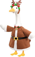 Christmas Porch Goose Outfit for Large 23" High Cement or Plastic Goose Statue, Yard Goose Cloths with Deer Antler Headband, Bell Bow Tie Decor for Outdoor Lawn Gaden Patio