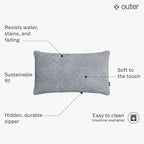 Outer Outdoor Throw Pillow with OuterWeave Performance Fabric, Decorative Outdoor Pillow for Patio & Outdoor Furniture, Includes Machine Washable Pillow Cover and Insert - Pacific Fog Gray, 12"x20"