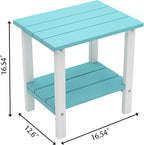 OTSUN Outdoor Side Table, 16 Inch Square Patio Table, All Weather Porch Table for Balcony, Backyard, Lawn, Indoor Outdoor Companion (Aruba Blue & White)