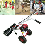 Handheld Sweeper 43CC 2 Stroke Gasoline Power Sweeper Outdoor Sweeping Broom 1.7HP Walk Behind Sweeper Cleaner Turf Lawns Driveway Grass Sweeping Cleaning Tool