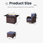 7 Pieces Patio Furniture Sets with Fire Pit Table, Wicker Rattan High Back Outdoor Swivel Rocking Chairs Set with Side Table