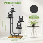 iDavosic.ly 4 Tier Plant Stand Indoor, Corner Tiered Multiple Flower Holder Shelf with Metal Trays, Orchid Display Wooden Rack for Patio Porch Living Room Balcony Outdoor, Modern Black & Rustic Brown