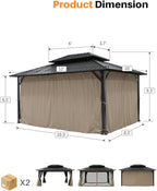 10' x 12' Hardtop Gazebo, Aluminum Frame Outdoor Patio Gazebo with Netting and Curtains, Outdoor Hardtop Gazebos, Patio Pergolas with Double Metal Roofs for Backyard, Patio, Deck, Sandstone