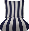 RSH DECOR Deep Seating Cushion with Pillow Back | 23” x 25” x 5" Seat | Water and Fade-Resistant Spun Fabric | Made in USA | Outdoor Chair Cushion Set for Patio Furniture (Navy Blue & White Stripe)