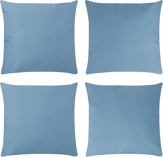 Covers & All Premium Square Throw Pillow Inserts with Covers Set of 4, 14 x 14 Inches Sky Blue, Decorative Cushions for Couch Sofa Home Decor Office Travel UV Resistant Waterproof Soft Cushions
