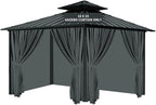 Gazebo Universal Replacement Privacy Curtain, 10'X10' Gazebo Curtain Outdoor Waterproof, 4-Panels Sidewall Curtains with Zipper for Patio, Garden and Backyard (Only Curtains, 10'x10', Grey)
