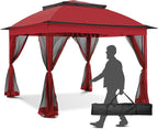 11x11 Outdoor Pop up Gazebo Tent with Mesh Walls for Patio, Lawn, Backyard and Deck, Red