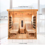 Smartmak Full Spectrum Infrared 2 Person Sauna Room for Home, Red Light Therapy Luxury Recliner Wood Indoor Saunas, Canadian Hemlock Dry Spa Room, 3400W with 10 Heaters, Speakers, Lights, Oxygen Bar
