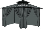 Gazebo Universal Replacement Privacy Curtain, 12'X14' Gazebo Curtains Outdoor Waterproof, 4-Panels Sidewall with Zipper for Patio, Garden and Backyard (Only Curtains, 12'X14', Gray)