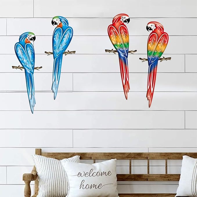 EiGreen Metal Bird Wall Art Decor 3D Outdoor Parrot Sculpture, Hanging Decor Suitable for Gardens, Fence, Patio, Living Room, Bedroom, Yard