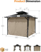 10' x 10' Hardtop Gazebo, Aluminum Frame Outdoor Patio Gazebos with Netting and Curtains, Outdoor Gazebo Canopy, Patio Pergola with Double Steel Roofs for Backyard, Patio, Deck, Sandstone